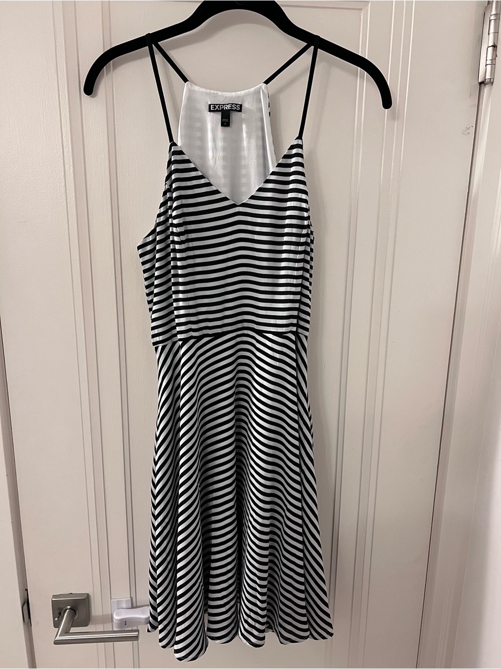 Express Black and White Striped V-Neck Slip Mini Dress